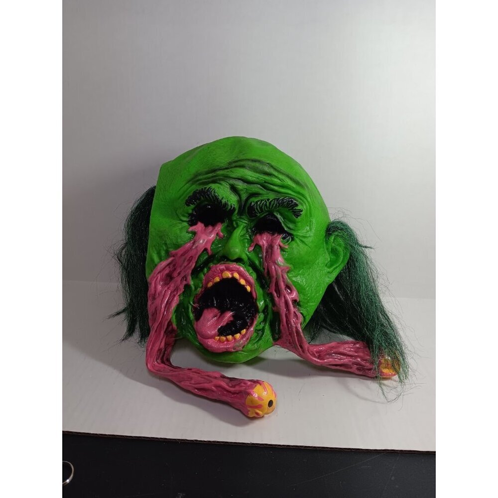 Exploding Eye Socket Neon Scary Halloween Mask Costume Adult Rubber Green